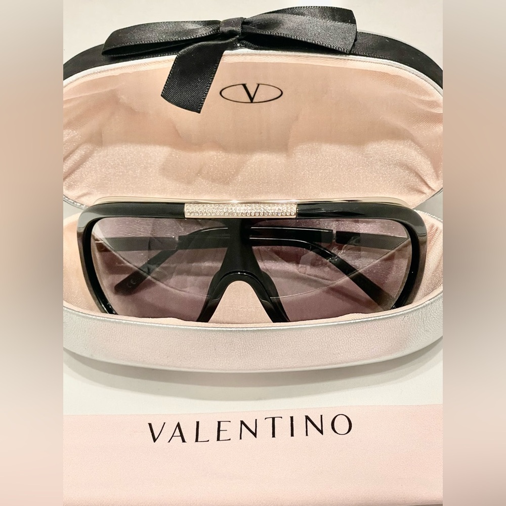 NWOT RARE Vintage VALENTINO Rhinestone Crystal Bling Black and Gold Sunglasses